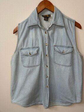 Sorrel International Chambray Sleeveless Button Down Shirt Utility Denim Top M